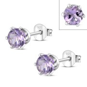 5mm Round Prong-Set Amethyst Sterling Silver Stud Earrings - e444